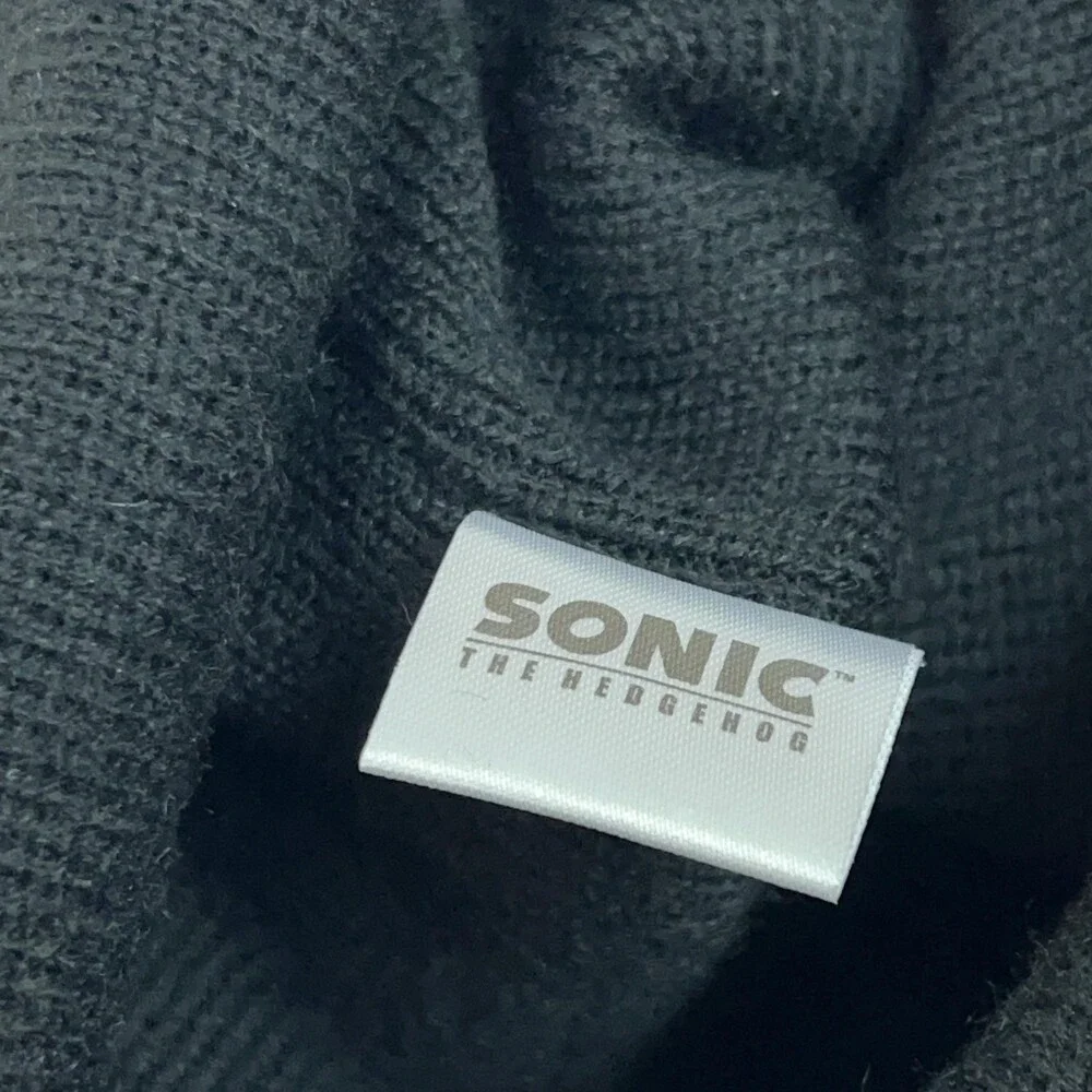 Sonic The Hedgehog Hat Beanie Knit Black Cuffed Patch Graphic Mens One Size SEGA